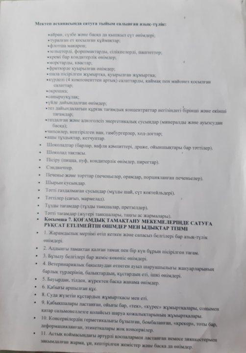 Тыйым салынған тағамдар тізімі