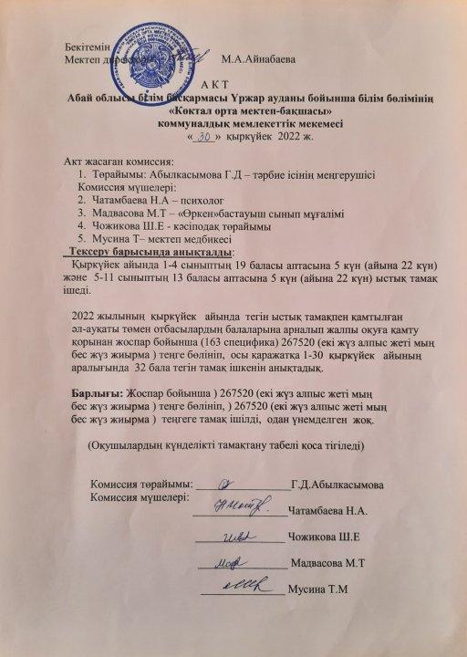 Мектеп ыстық тамақ АКТ