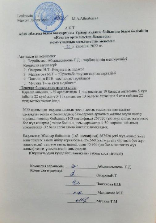 Мектеп ыстық тамақ АКТ