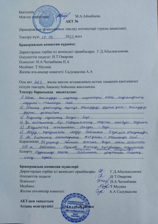 "Көктал орта мектеп-бақшасы"КММ АКТ